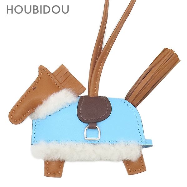 エルメス Hermes バッグチャーム ロデオ ロベオ プラッシュ PM アニョーミロ スイフト メリノウール ゴールド×テール×セレステ シルバー金具 新品 未使用 茶 水色 2026年製 G 【箱】【中古】