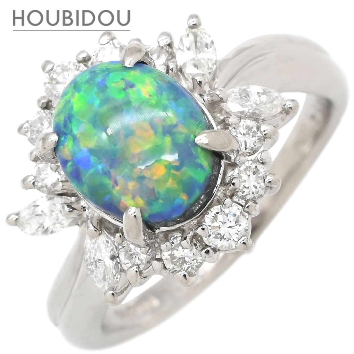 リング 指輪 ブラックオパール 1.78ct ダイヤモンド 0.54ct プラチナシルバー Pt900 遊色 オーバル 1石 マルチカラー 虹彩オパール 12号【中古】