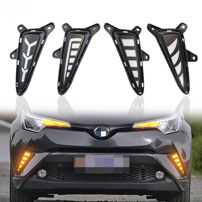 【送料無料】トヨタ C-HR/イゾア Toyota C-HR IZOA 2018-2020 専用 LEDデイライト DRL フォグランプカバー マスタング/ファイヤー/フィッシュボーン/ブレード 高輝度 視認性UP ドレスアップ 簡単装着 左右セット