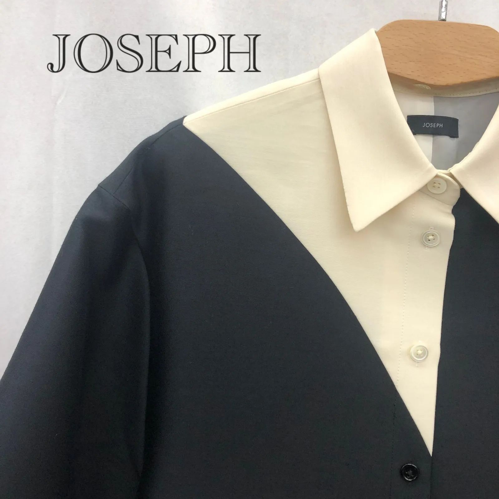 JOSEPH ジョゼフ バイカラーシャツ ブラウス トップス 36 ブラック アイボリー レディース ファッション_255021