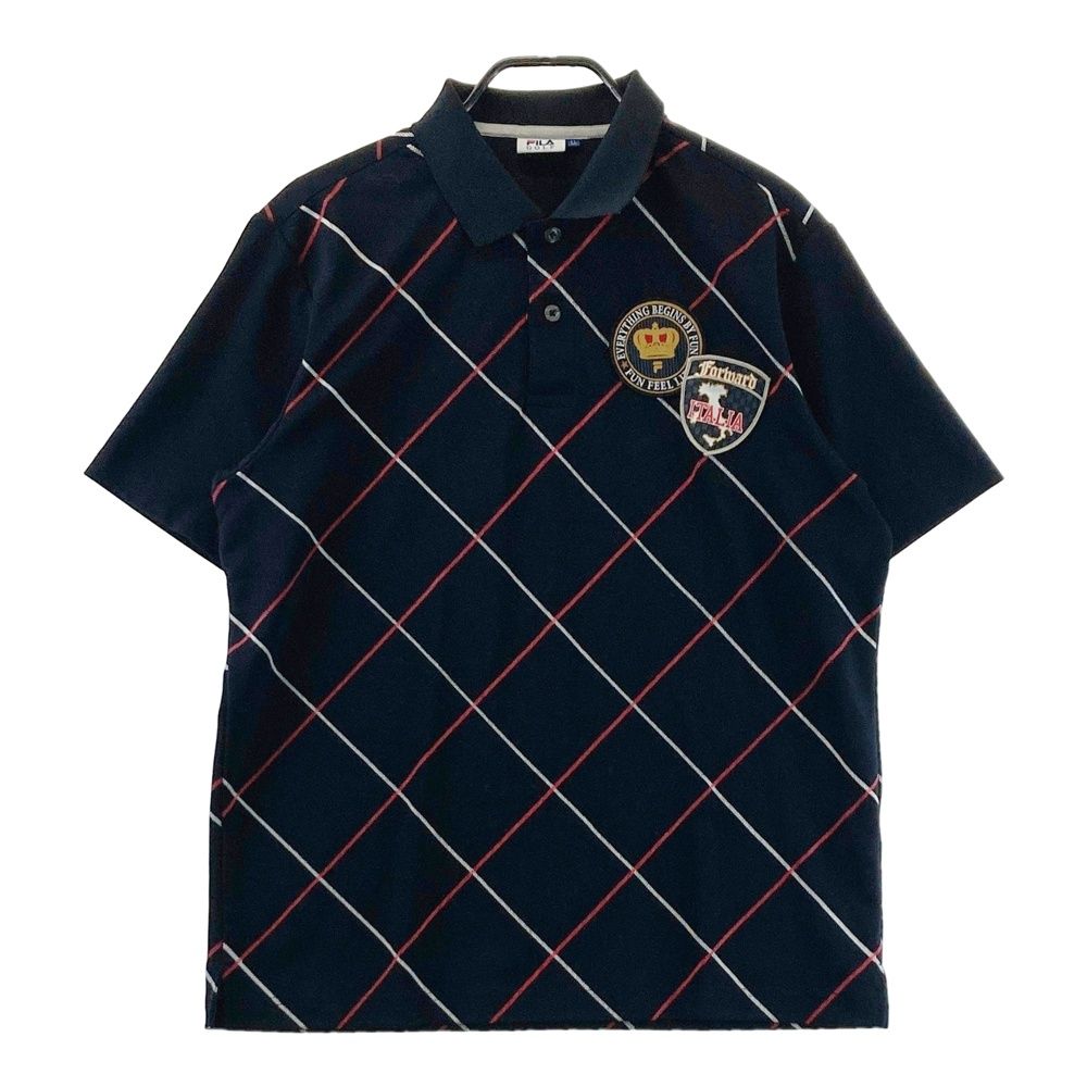 サイズ：LL FILA GOLF フィラゴルフ 半袖ポロシャツ チェック柄 ブラック系 [240101695354] ゴルフウェア メンズ ストスト