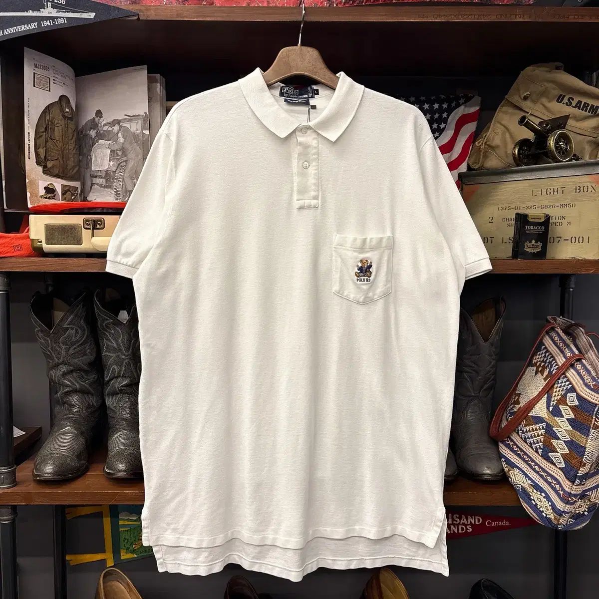 90s POLO RALPH LAUREN(ポロラルフローレン) オーバーサイズシャツ LINE ポロクマ 刺繍 PKポロシャツ N1381