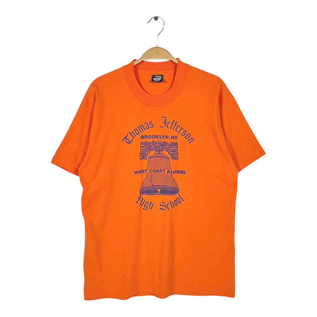80s 90s リバティーベル USA製 ヴィンテージ Tシャツ オールドイングリッシュ 自由の鐘 オレンジ シングルステッチ スクリーンスターズ サイズL 古着 BZ0569
