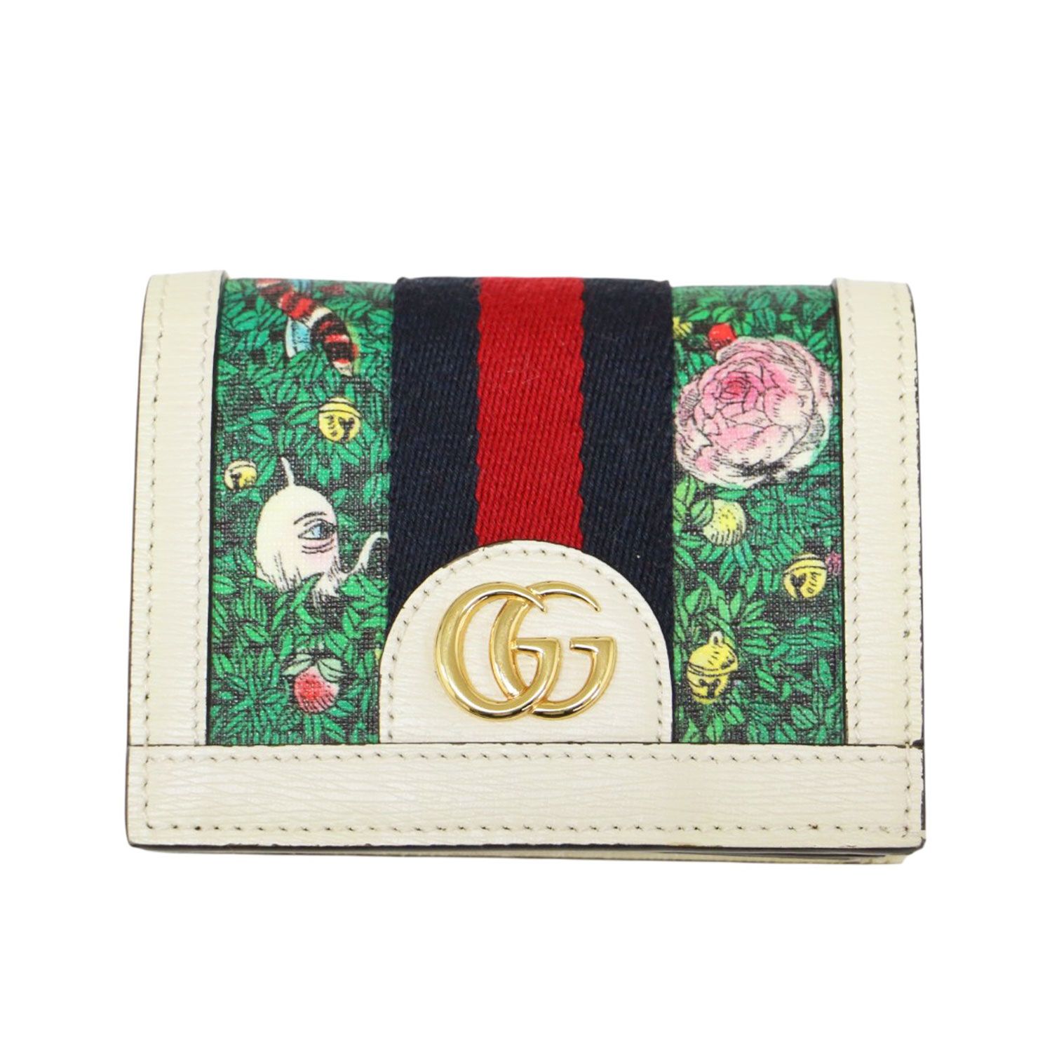 GUCCI グッチ × ヒグチユウコ 財布 | オフィディア ミニウォレット / 短財布 | フラップ GG金具 総柄 レザー | アイボリー系 | イタリア製 ハイブランド【レディース】【中古】