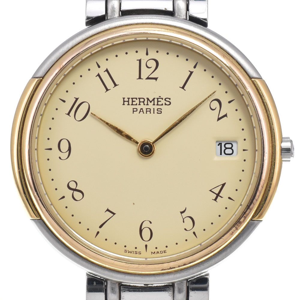 エルメス HERMES ウィンザー デイト SS/GP ベージュ クォーツ メンズ 腕時計 I#148073