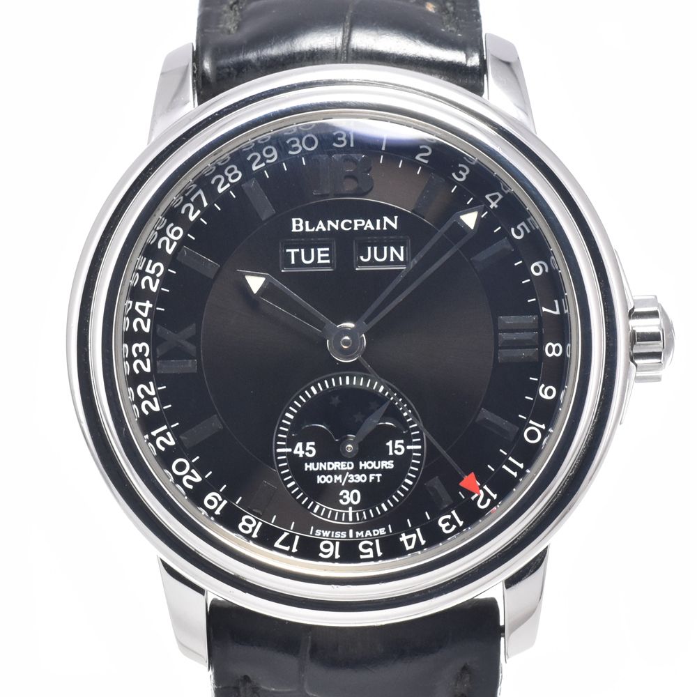 ブランパン Blancpain 2763-1130-55 レマン トリプルカレンダー ムーンフェイズ ブラック 自動巻き メンズ 良品 腕時計 I#147786