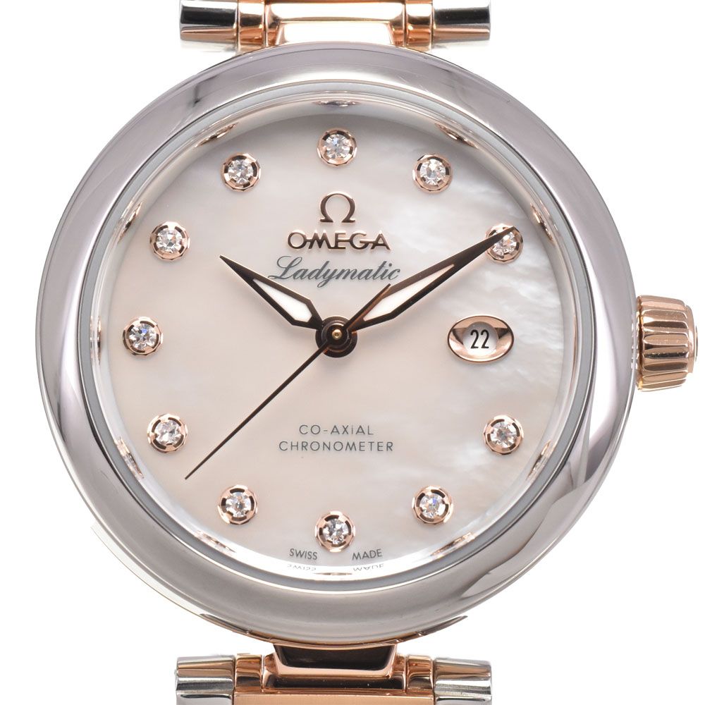 オメガ OMEGA 425.35.34.20.57.002 デビル レディマティック 11Pダイヤ ホワイトシェル レディース 極美品 箱・保証書付き 腕時計 I#147658