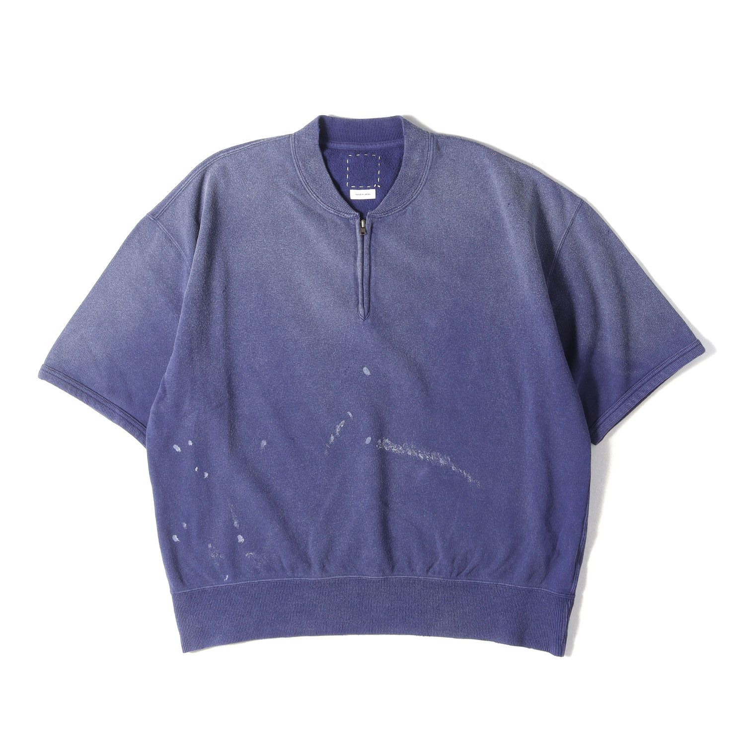 【新品】visvim ビズビム スウェット ネイビー 紺 サイズ:1 | 26SS クラッシュ加工 ヘンリージップ 半袖 スウェットシャツ (MONDO HENLEY ZIP S/S CRASH) | トップス トレーナー【メンズ】