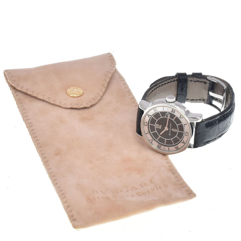 ブルガリ BVLGARI ST29S ソロテンポ ブラック/シルバー クォーツ レディース 良品 袋付き 腕時計 I#147802