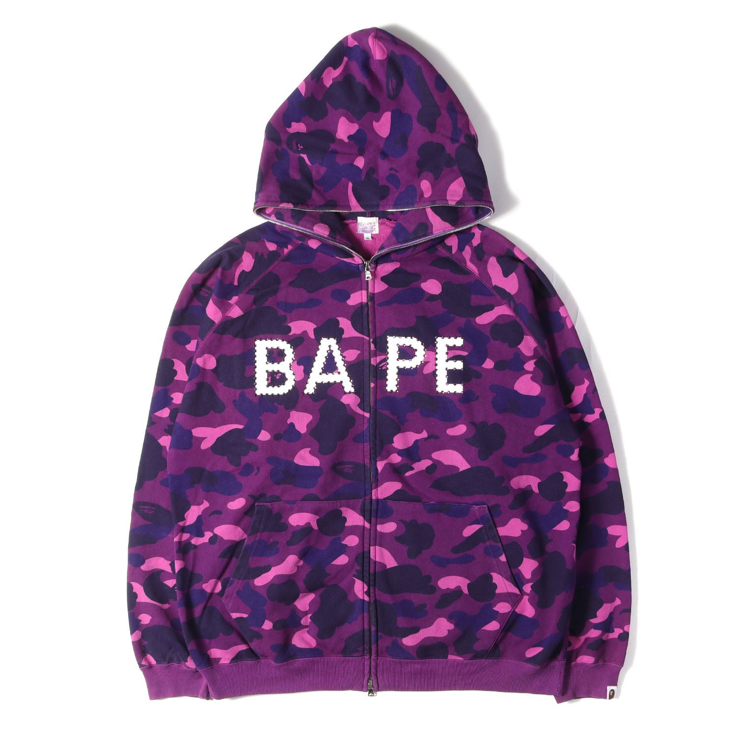 A BATHING APE ア ベイシング エイプ パーカー パープルカモ サイズ:XL | 00s ラインストーン BAPEロゴ カラーカモ フルジップ スウェットパーカー | トップス フーディー【メンズ】【中古】 42,582円