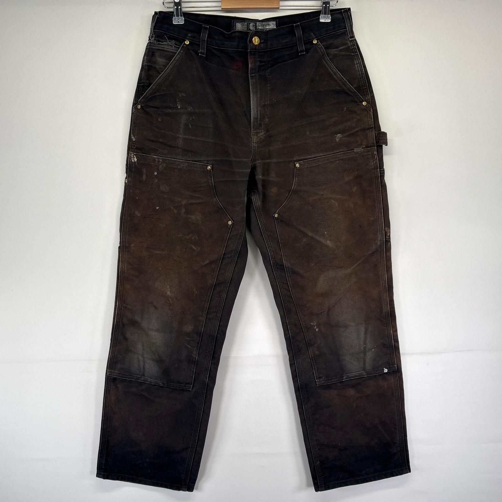 古着 カーハート Carhartt USA製 ダック パンツ ペインター ダブルニー ワークパンツ w33L30 ブラック系 メンズ