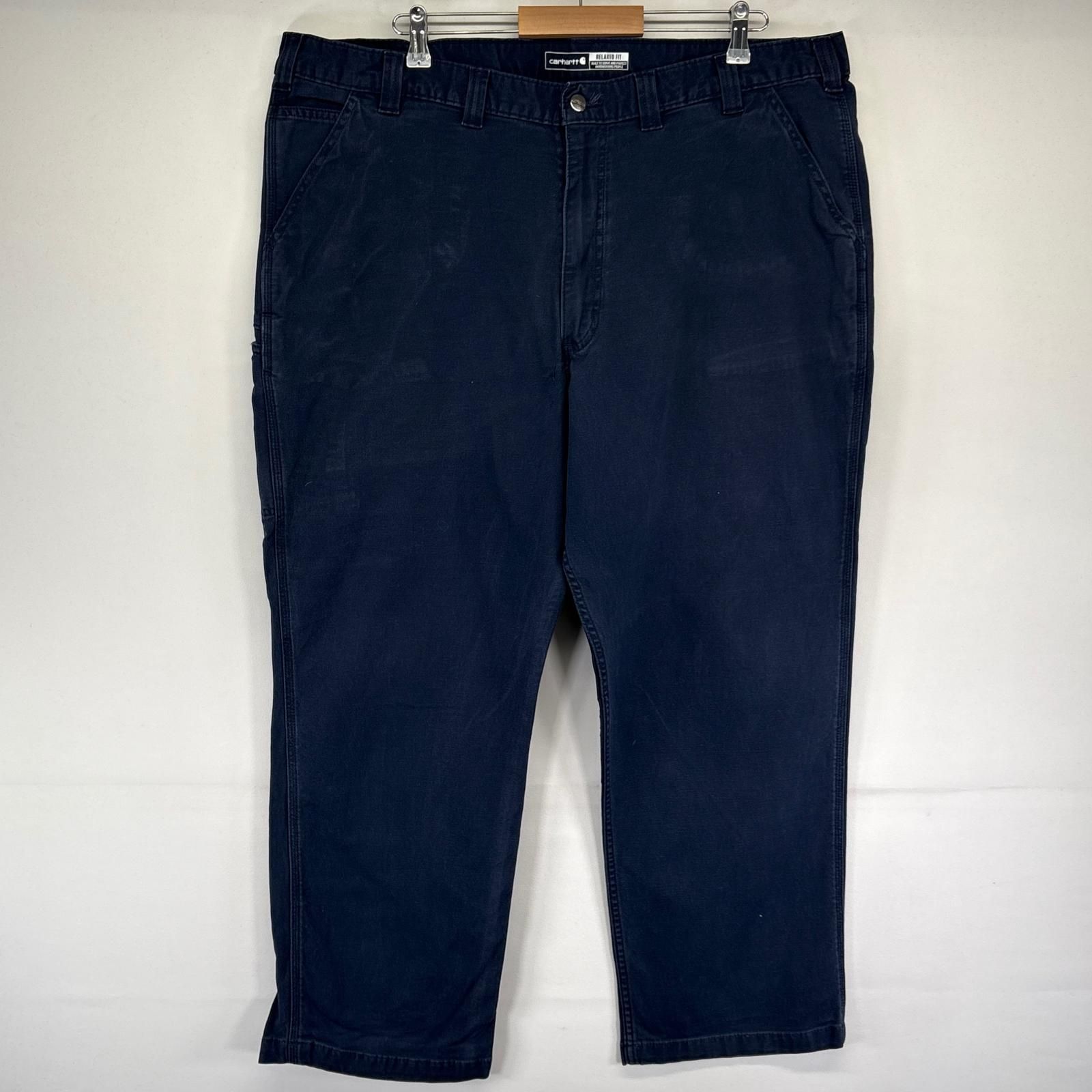 古着 カーハート Carhartt パンツ ダック ワークパンツ サイドポケット 大きいサイズ ワンポイントロゴ W44 L30 ネイビー系 メンズ