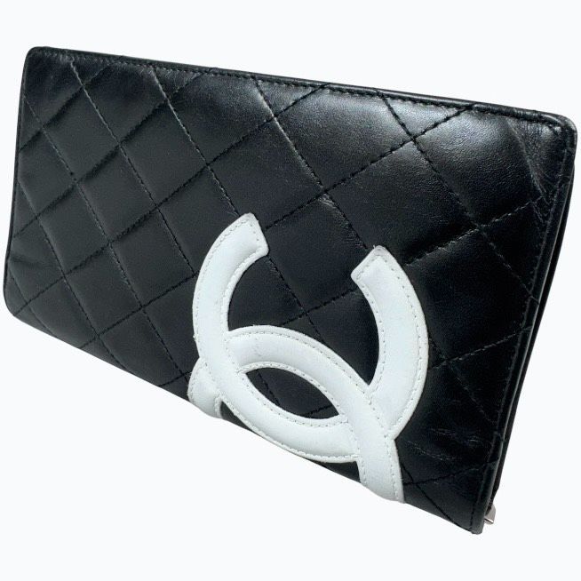 シャネル カンボンライン 二つ折り長財布 黒/黒 CHANEL CHANEL 