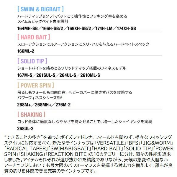 シマノ バスロッド 24 ポイズンアドレナ 167M-S(ベイト 2ピース) シマノ バスロッド 24 ポイズンアドレナ 167M-S(ベイト 2ピース)
