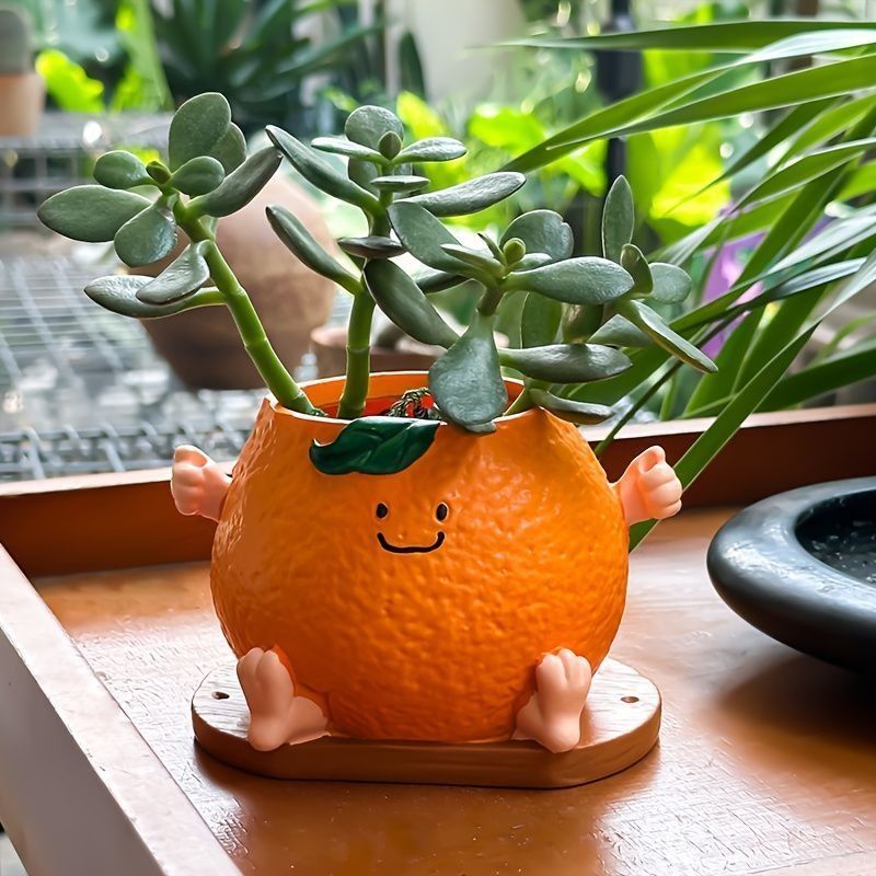 鉢植え 植木鉢 プランター プラントポット フラワーポット ガーデニング 樹脂 屋内 屋外 インテリア 庭 玄関 可愛い顔のオレンジ おれんじ ミニサイズ 多肉植物 サボテン ユニークデザイン 吊り下げも