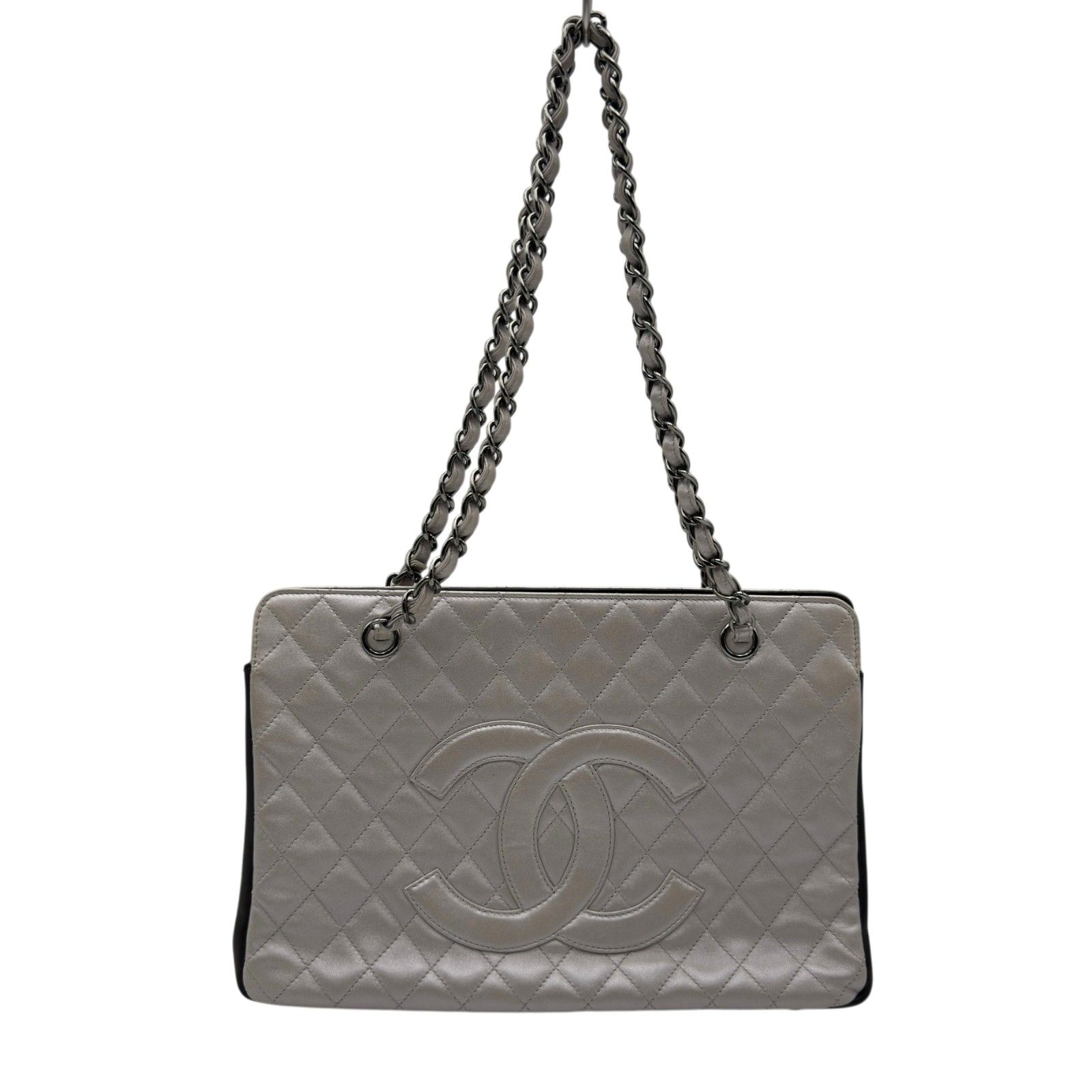 シャネル CHANEL ココマーク チェーントートバッグ シルバー/ブラック シルバー金具 ラムスキン レディース トートバッグ
