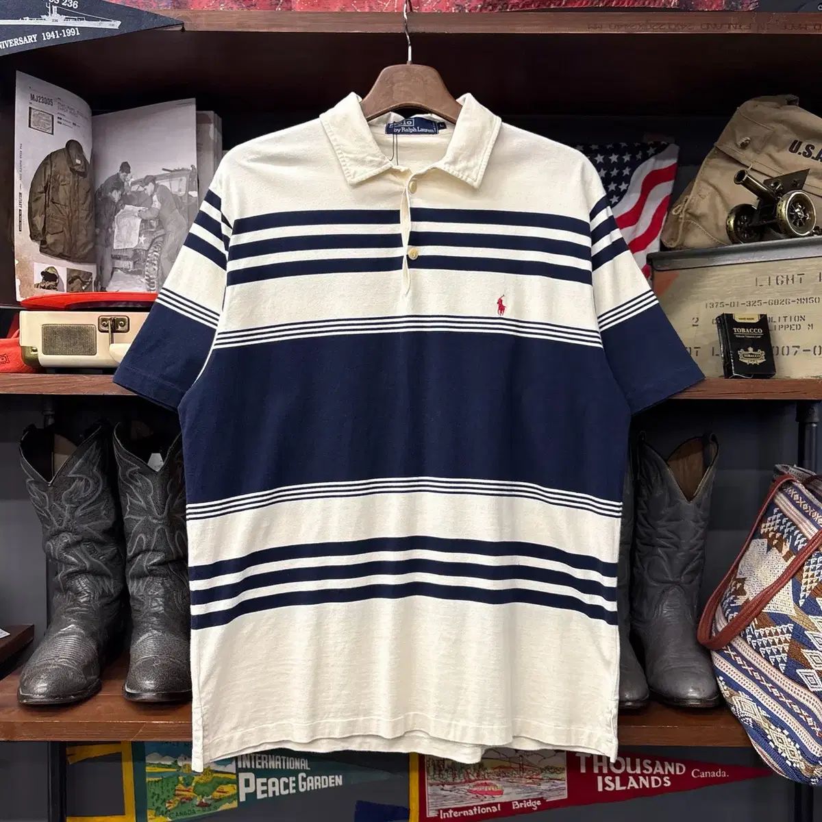 90s POLO RALPH LAUREN マルチ ストライプ ブロック コットン ポロシャツ アメリカ製 N1382
