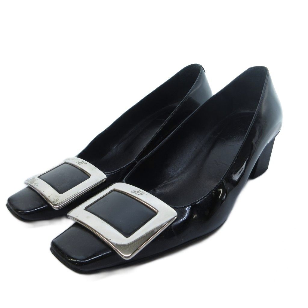 ロジェヴィヴィエ ROGER VIVIER ベル ヴィヴィエ スクエアバックル パンプス スクエアトゥ 34 ブラック /HW IBO95