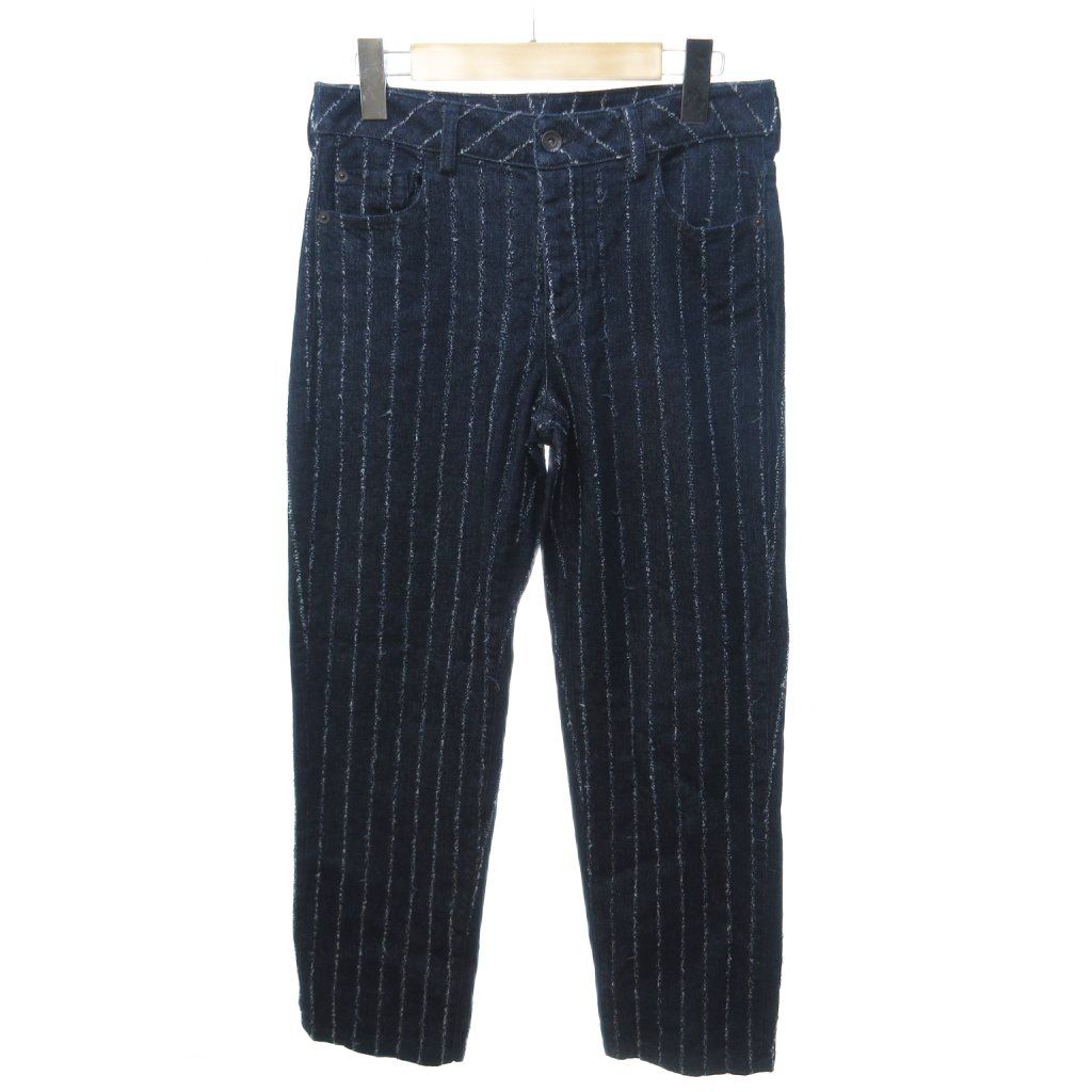 エンポリオアルマーニ EMPORIO ARMANI 現行 デニム ダメージ加工 ストライプ ボタンフライ ストレート インディゴブルー 26 ■MNK8