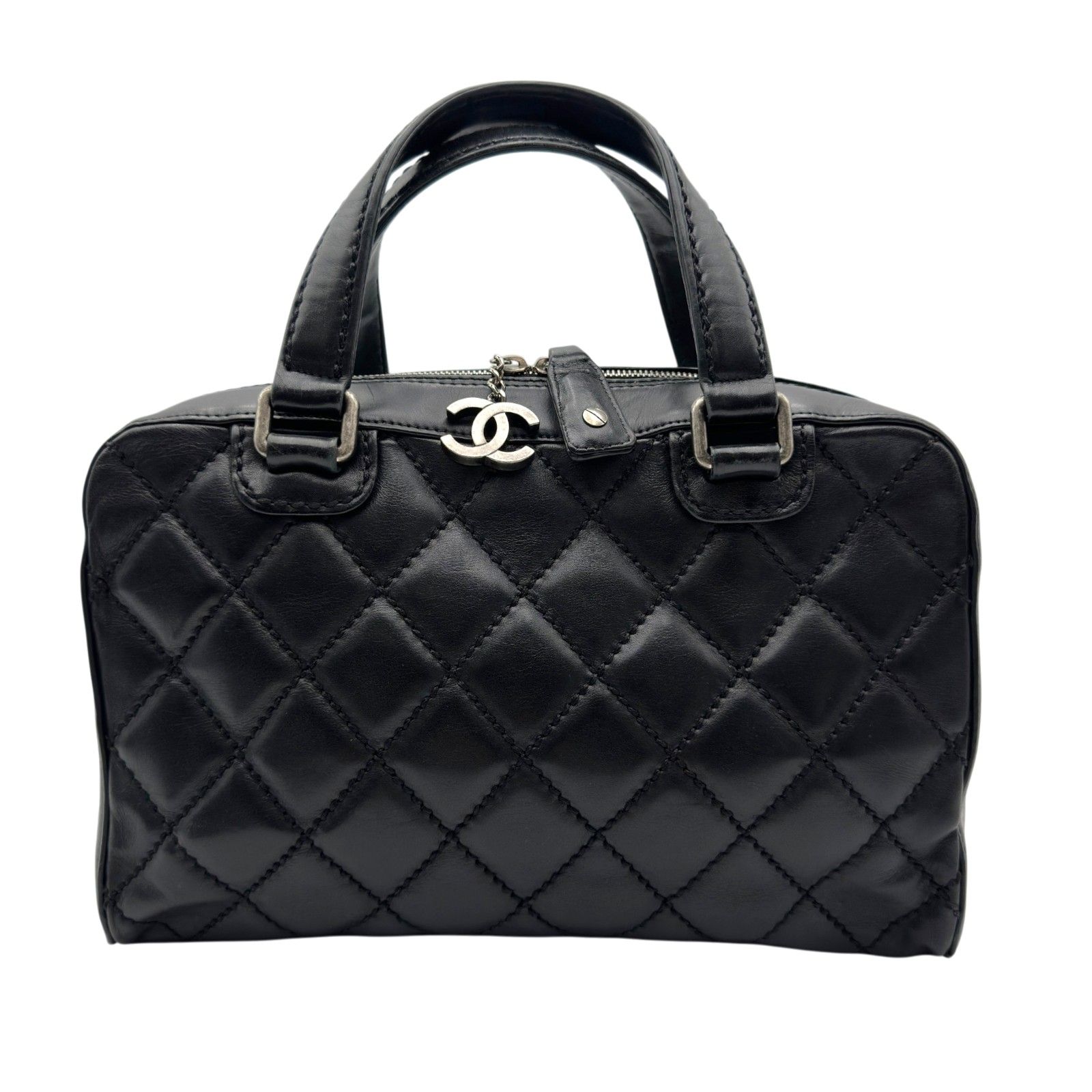 シャネル CHANEL ワイルドステッチ ハンドバッグ ブラック シルバー金具 カーフレザー レディース ハンドバッグ