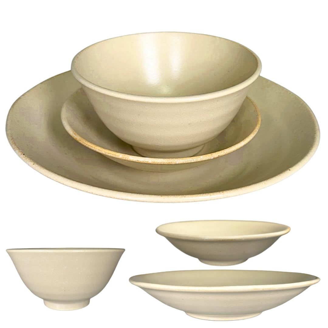 APROX home 軽量食器 磁器 ナチュラルカラー ベージュ 3点セット (パスタ皿 サラダプレート お茶碗) 皿 お茶碗 割れにくい 食洗機 電子レンジ 対応 日本製pms 29e01def