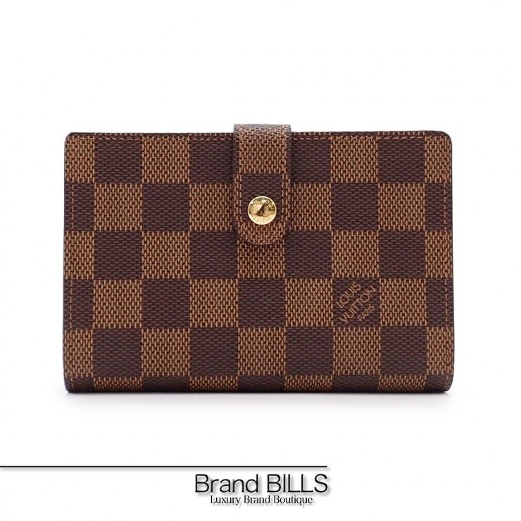 未使用品・訳アリ LOUIS VUITTON ルイ ヴィトン ポルトフォイユ・ヴィエノワ 折り財布 N61674 がま口 ダミエ エベヌ ブラウン ゴールド金具 レディース 59,400円