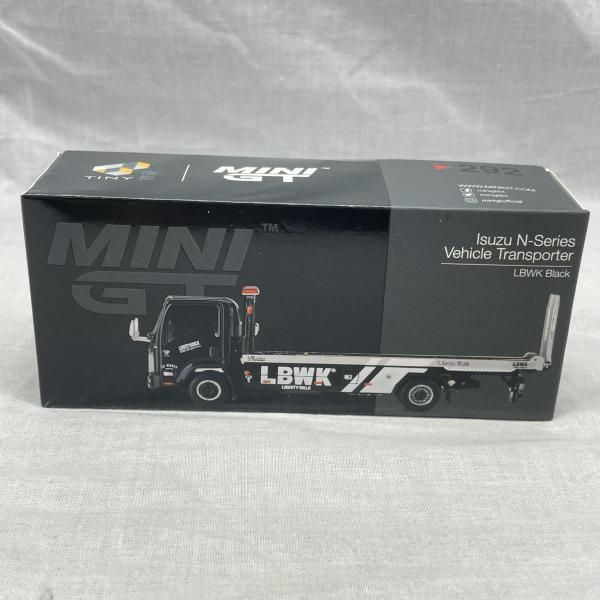 【中古】1/64 Isuzu Nシリーズ(ELF) 車両積載車 LBWK ブラック(右ハンドル)[MINI GT][91]