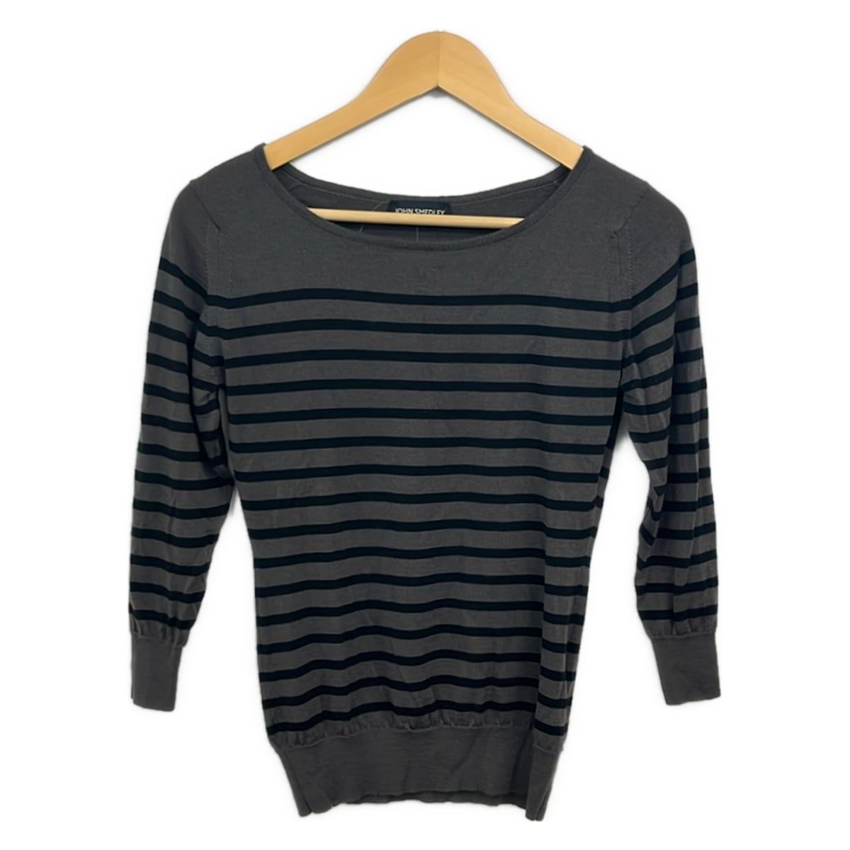 JOHN SMEDLEY(ジョンスメドレー) 七分袖セーター サイズS レディース美品 - ダークブラウン×黒 ボーダー