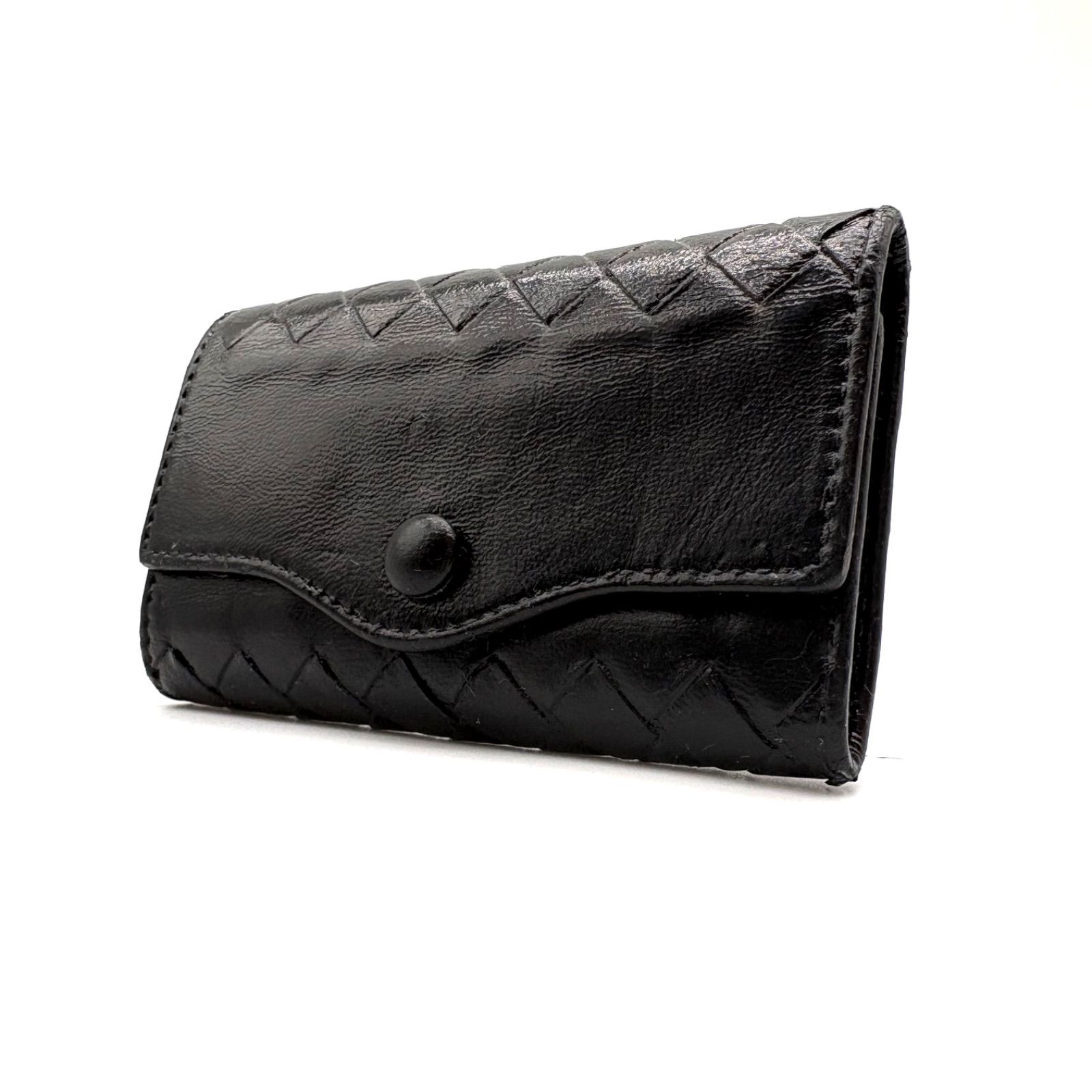 BOTTEGA VENETA Intrecciato Leather 5-Ring Key Case Black ボッテガ