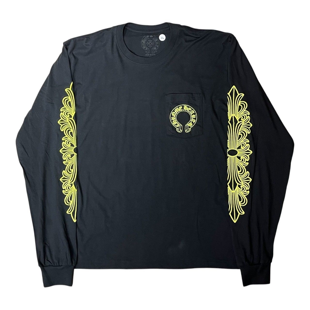 V*様 CHROME HEARTS／ホースシューロゴ ポケット／ロンT／L Chrome Hearts Horseshoe L/S T-Shirt Black/Neon Yellow XL クロム