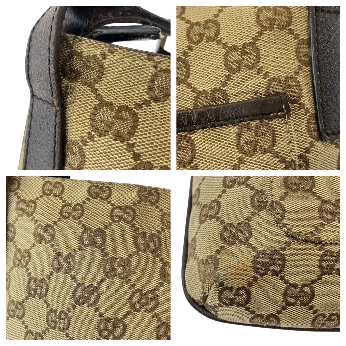 美品 GUCCI グッチ ベージュ ブラウン GGキャンバス/レザー 122791 