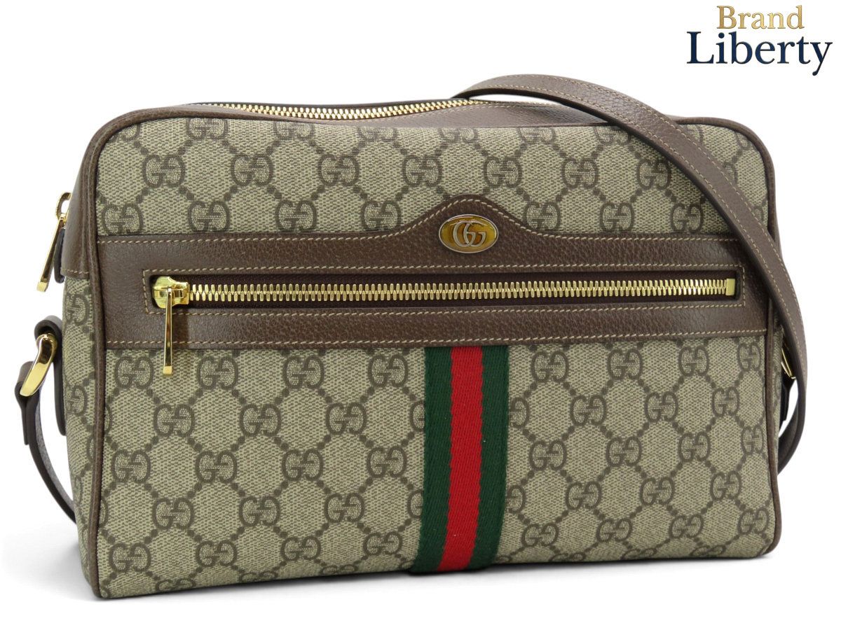 【新品同様】グッチ GUCCI オフィディア シェリーライン GGスプリーム 斜め掛け ショルダーバッグ ポシェット シェリーカラー ベージュ ダークブラウン PVC レザー 517080 91,300円