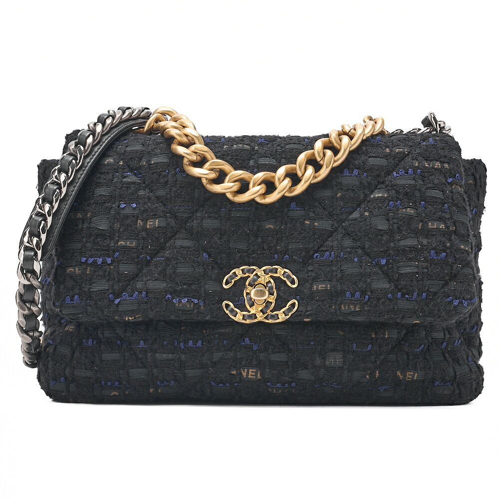 CHANEL シャネル　マトラッセ　シャネル19　ツイード　2WAYチェーンショルダー　黒　 ゴールド×シルバー金具　レディースバッグ　ブランド【中古】【送料無料】