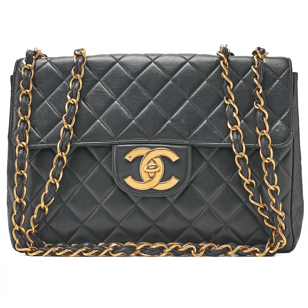 CHANEL シャネル チェーンショルダーバッグ ココマーク デカマトラッセ 30cm シングルフラップ ラムスキン 黒 （ゴールド金具） レディース バッグ レディース【中古】【送料無料】