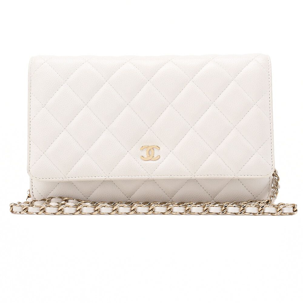 CHANEL シャネル マトラッセ チェーンウォレット キャビアスキン 白
