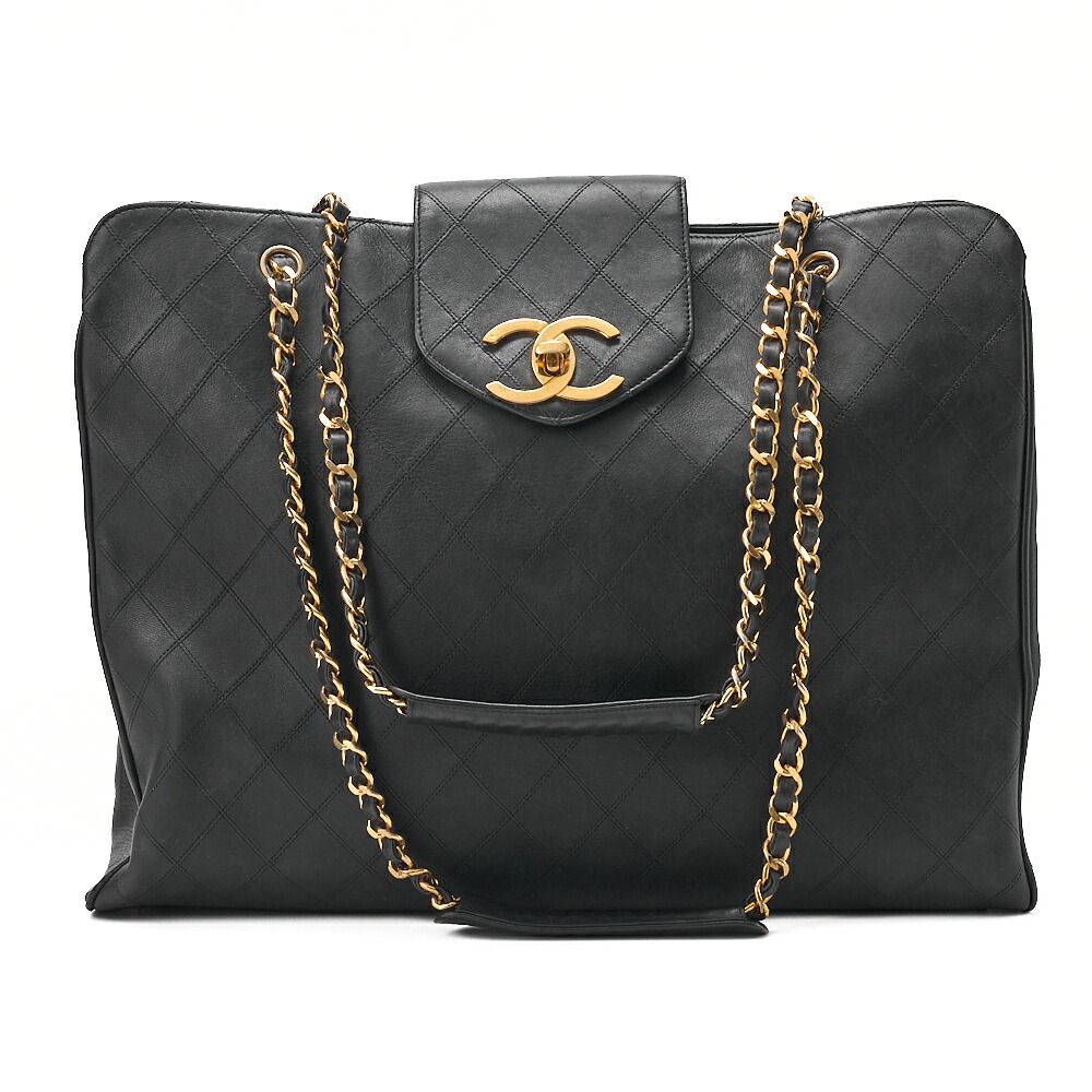 CHANEL シャネル ショルダーバッグ スーパーモデル マトラッセ ビコローレ ダブルチェーンショルダー ラムスキン 黒 ゴールド金具　レディースバッグ　ブランド【中古】【送料無料】
