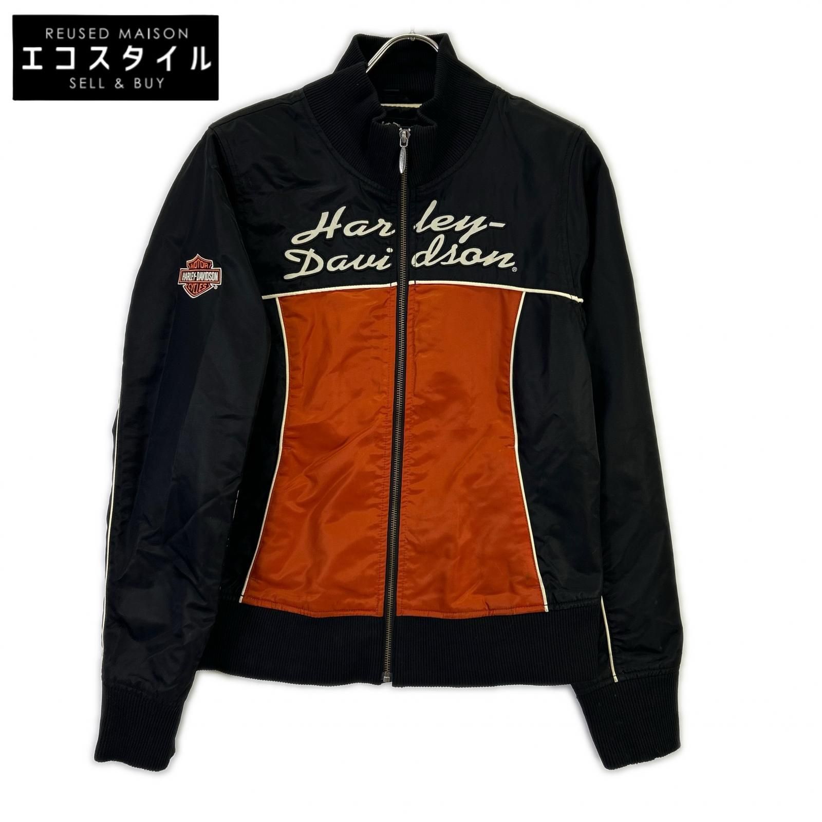 HARLEY-DAVIDSON　ハーレーダビッドソン　ブラック×オレンジ ナイロン ライダースジャケット　M