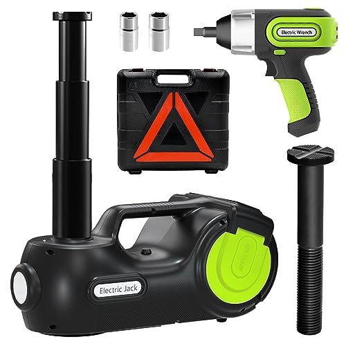 E-HEELP電動ジャッキ 自動車とSUVに適合電動じゃっき 155-530mm 耐荷重 5トン 3-in-1 多機能電動油圧ジャッキ インフレータポンプとLED懐中電灯 インパクトレンチ付き 車用のジャッキ 緊急タイヤリフトキット 車両修理 916d8d4b
