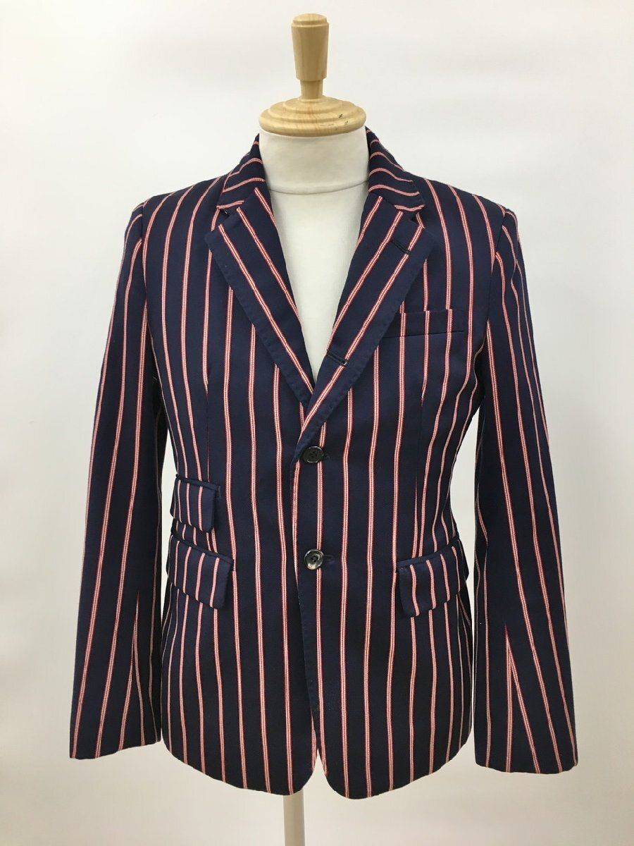 FRED PERRY×MOON フレッドペリー テーラードジャケット S ストライプ 長袖 ネイビー系 高級生地MOON社製 2506WS096