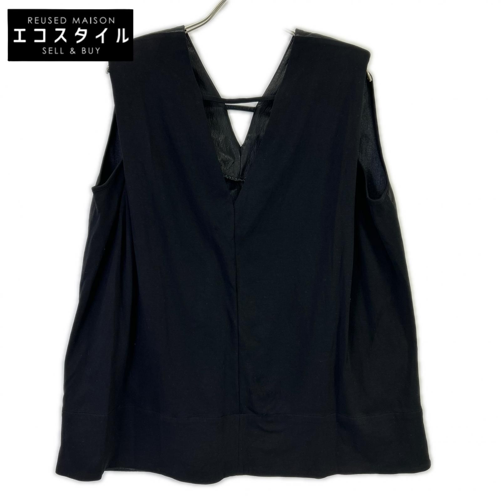 PRANK PROJECT　プランクプロジェクト　31251315121 ブラック Front Leather Boxy V Neck Top　FREE