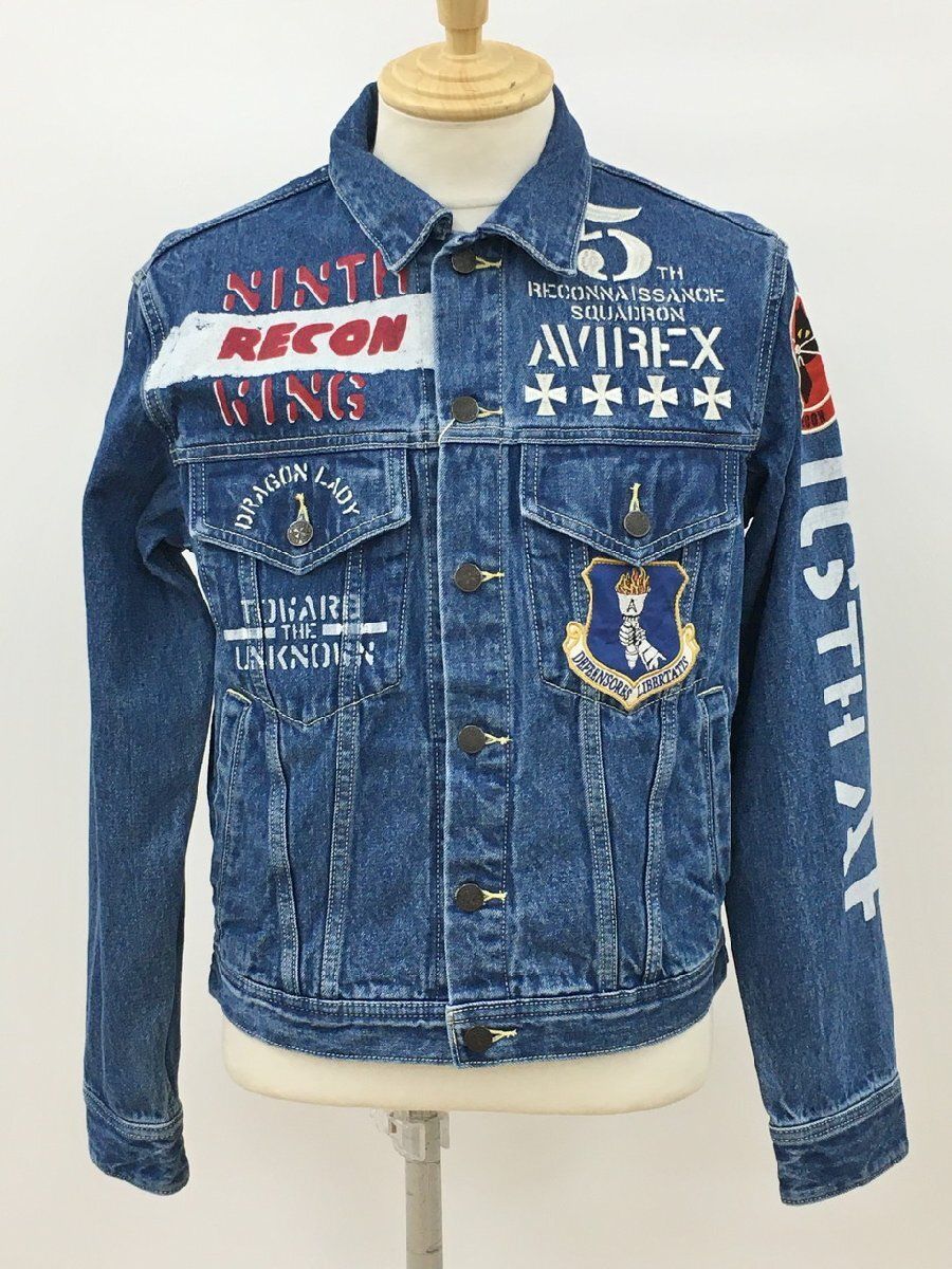アヴィレックス AVIREX デニムジャケット M インディゴ タイプブルー DENIM JACKET RECON 刺繍 ワッペン インディゴ 未使用 2507WR068