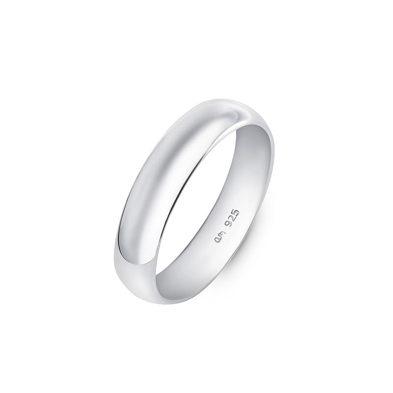 [Amberta] ソリッド 925 スターリングシルバー ゴールドメッキ メンズ 結婚指輪バンド | 幅5 6 8mm サムコートシェイプ ポリッシュ仕上げ シルバーリング メンズ用: シルバー 5mm - サイズ 26.5