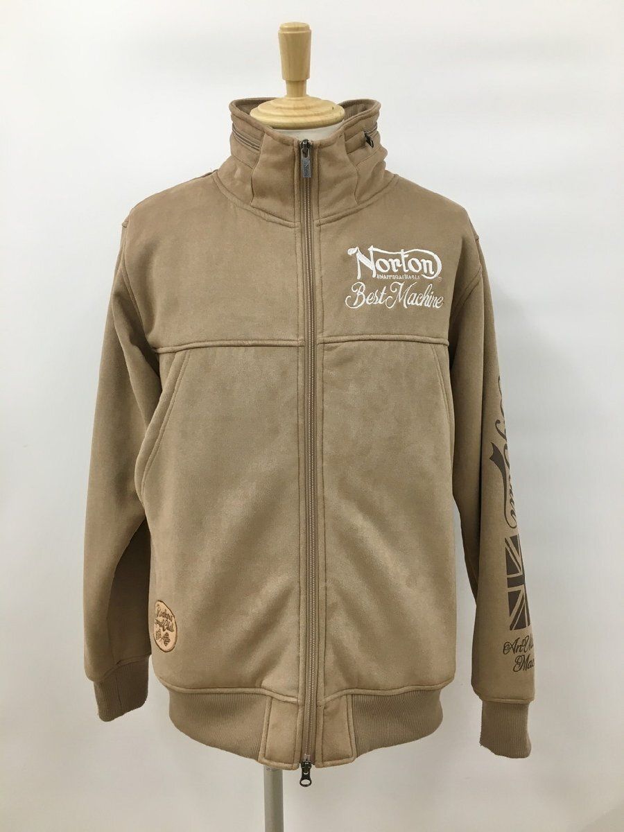 ノートン Norton ジャケット M 裏ボアジャケット ワッペン 刺繍 プリント ベージュ系 フェイクスウェード 美品 2510WR058