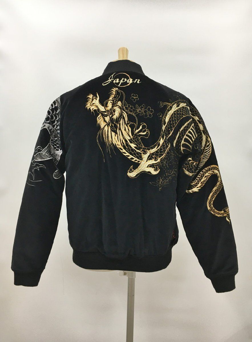 絡繰魂 からくりだましい スカジャン M ブラック ドラゴン登り龍 伏龍