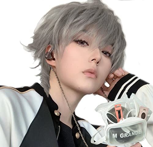 エムグランデ プレミアム ウィッグ 【現役トップスタイリスト監修】 6点セット かっこいい クール メンズ かつら wig ショート イケメン hair 自然 小顔効果 フルウィッグ (グレーレイヤーウルフDY64A)mi 118cf711