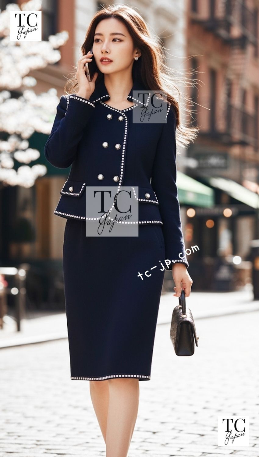シャネル ヴィンテージ スーツ CHANEL ネイビー アイボリー カメリア ボタン ジャケット スカート カール・ラガーフェルド 貴重 超美品 38