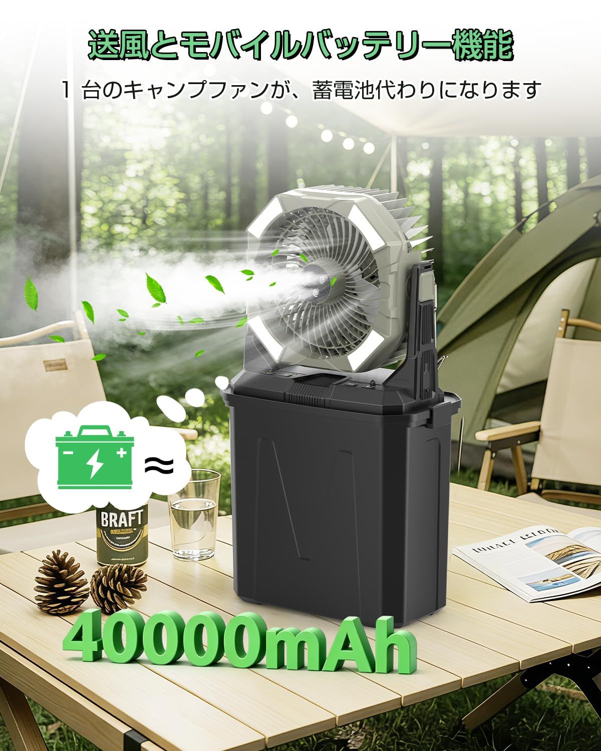 冷暖房・空調 Ryofuga キャンプ 扇風機 ミストファン 40000mAh大容量