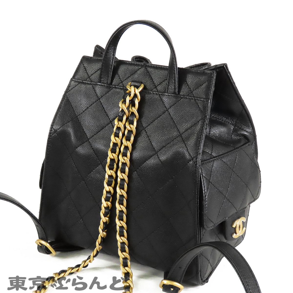 シャネル CHANEL 25 ブラック 黒 ゴールド金具 キャビアスキン ココ