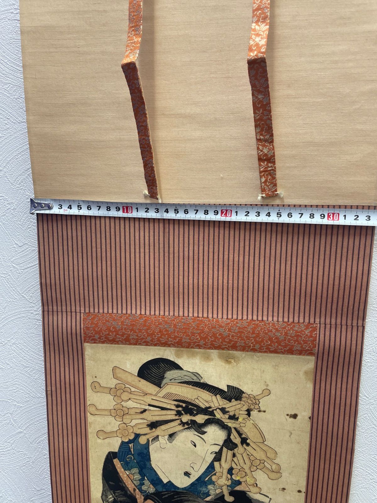 極美品/骨董】渓斎英泉 浮世絵 美人画 掛け軸（桐箱付き）木版画 伝統