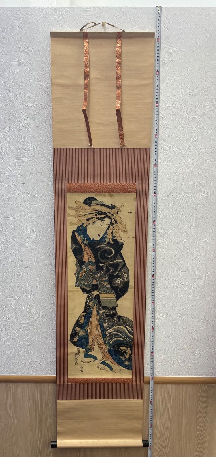 極美品/骨董】渓斎英泉 浮世絵 美人画 掛け軸（桐箱付き）木版画 伝統